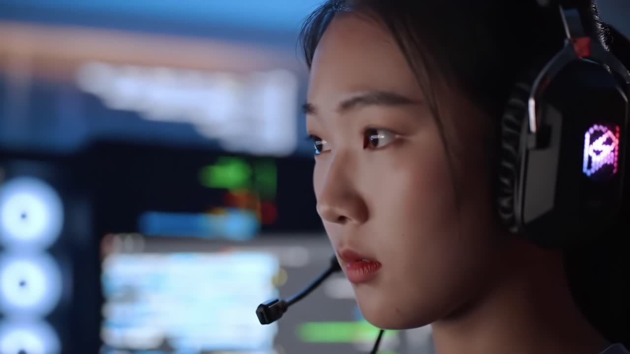 A Focused Gamer in Action: Capturing the Intensity and Concentration of a Player Engaged in Competitive Gaming with Advanced Gear and High-Performance Setup