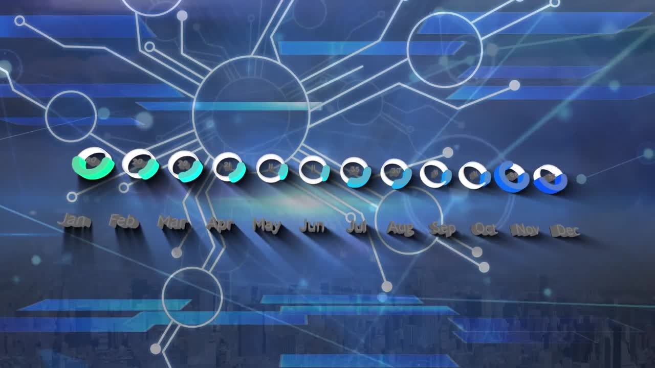 animación de la red de conexiones y la interfaz digital sobre fondo azul