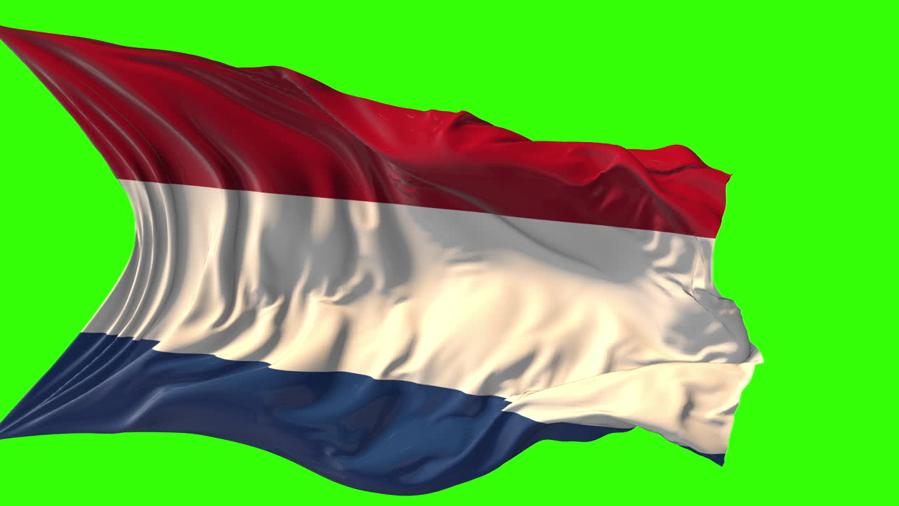 Waving Flags of Indonesia, Monaco, and the Netherlands on Green Screen