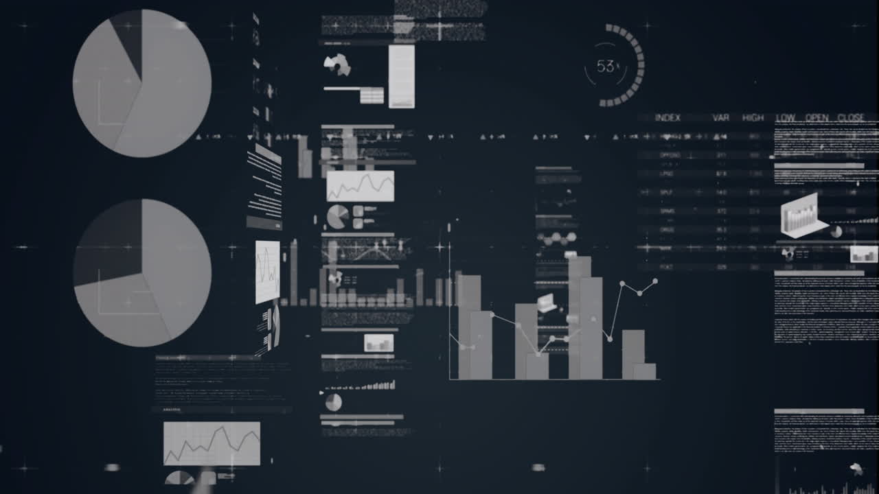 검은색 배경에 있는 금융 데이터 처리 애니메이션