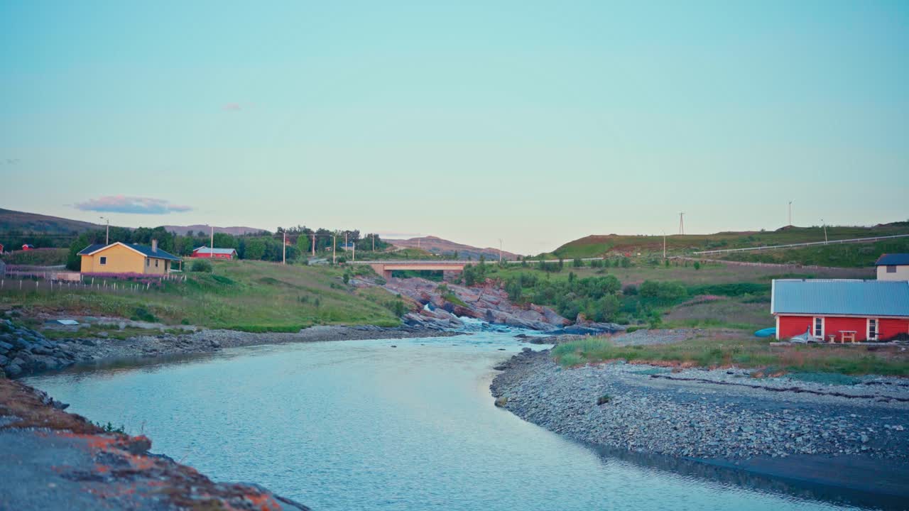 River In Rural Kokelv In Norway - Wide Shot