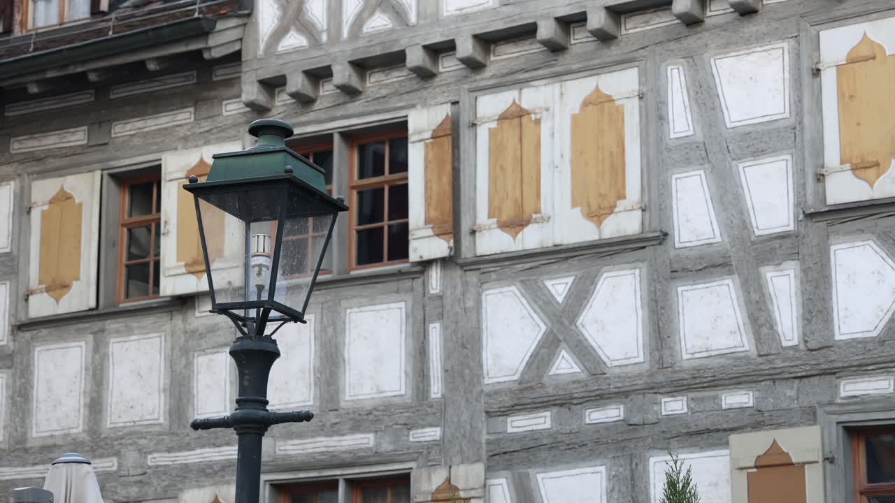 Traditional Swiss house architecture facade with wooden pattern