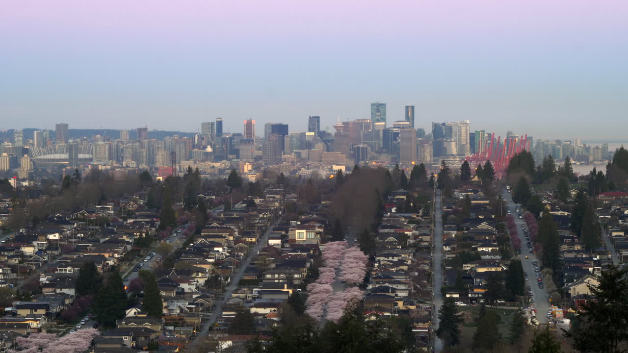 The Bustling City Of Vancouver Canada Surrounded With Green Trees And Different Buildings On A Foggy Environment - Aerial Shot