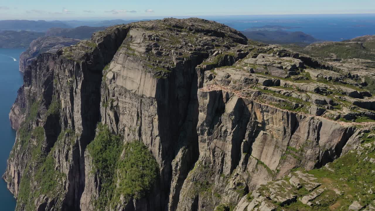 항공 영상 설교석 바위 preikestolen 아름다운 자연 노르웨이