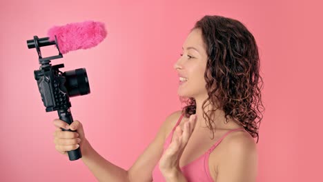 woman vlogger recording a video