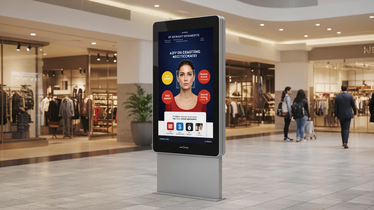 Interactive Digital Kiosk Showcasing Innovative Application for Facial Recognition and Customized User Experience in a Modern Retail Environment