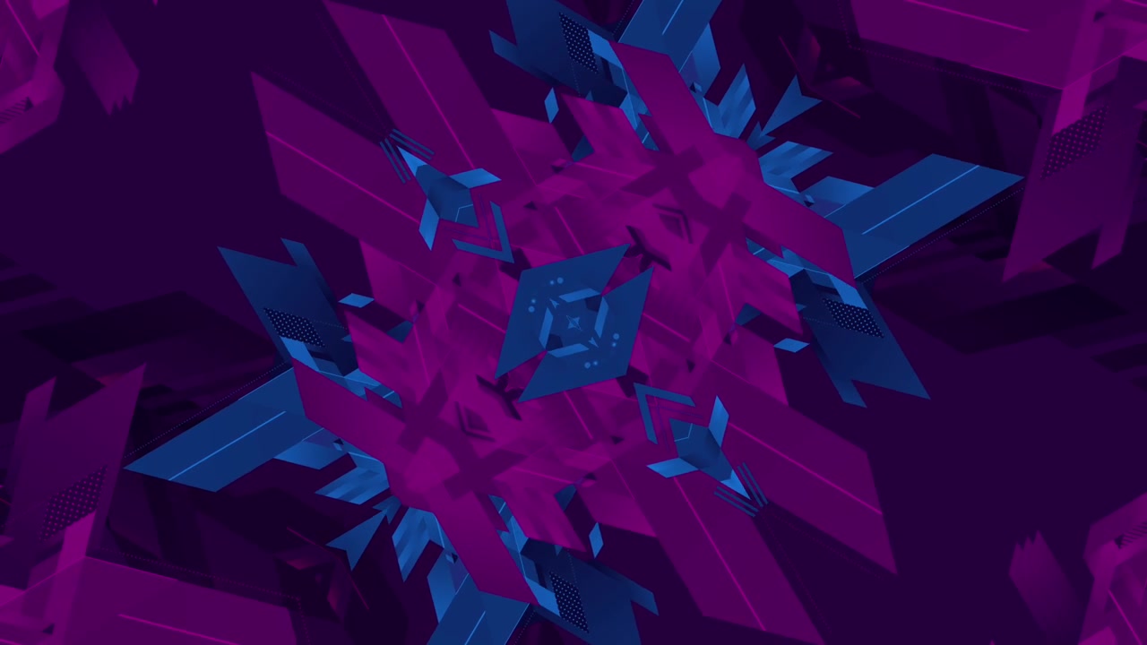 Dynamisk abstrakt geometrisk mønster med blå og magenta former
