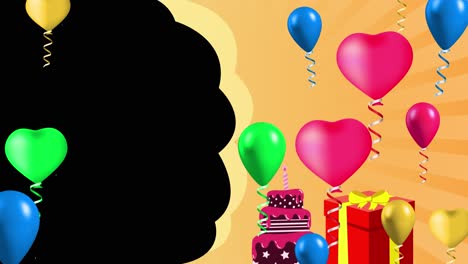 birthday party background with balloons and cake