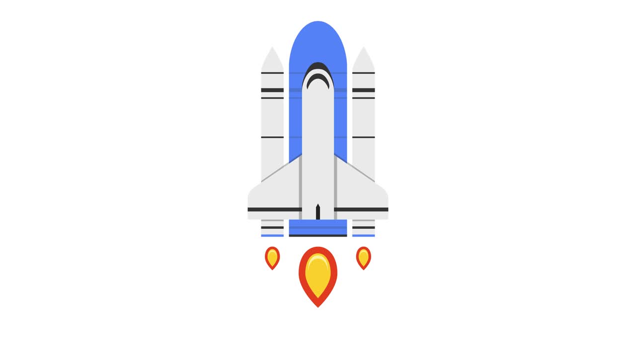 Cartoon rocket ship flying up on white background. Loop animation. 4K resolution.