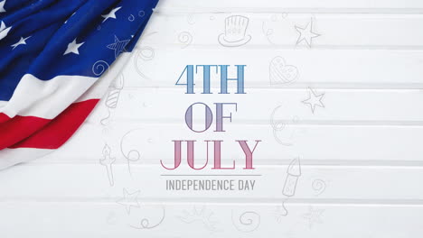 4th of july text with icons and american flag