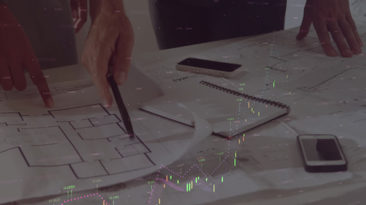 회의에서 계획을 가진 건축가들에 대한 통계 및 데이터 처리의 애니메이션