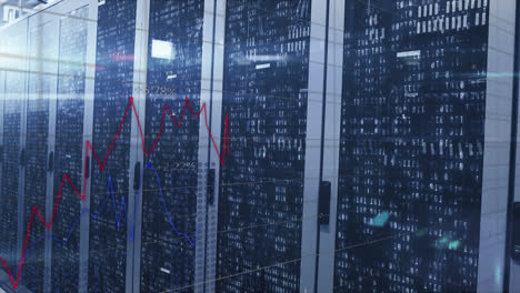 animation of financial data processing over against mosaic squares over computer server room