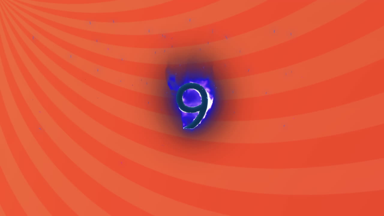 Animation of number on flames over striped background