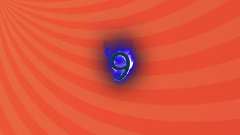 animation of number on flames over striped background