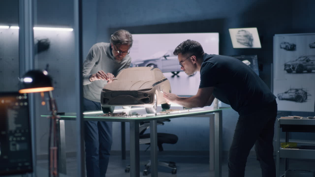 Automotive Design Team Working on a Clay Car Model