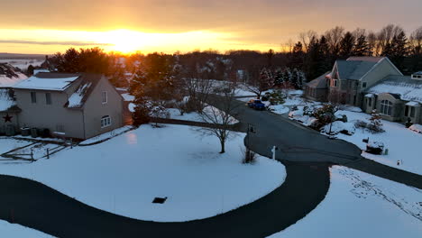 winter sunset in neighborhood community