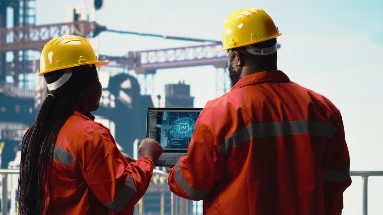 Vertical video Offshore rig technicians using neural network AI LLM chatbot to improve drilling