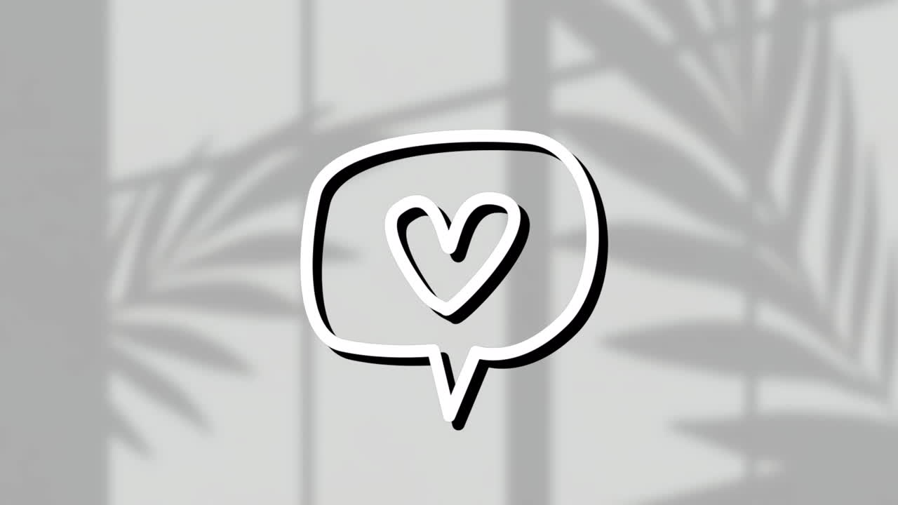 animación del icono del corazón en la burbuja de habla sobre el fondo de la hoja
