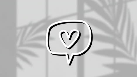 animación del icono del corazón en la burbuja de habla sobre el fondo de la hoja