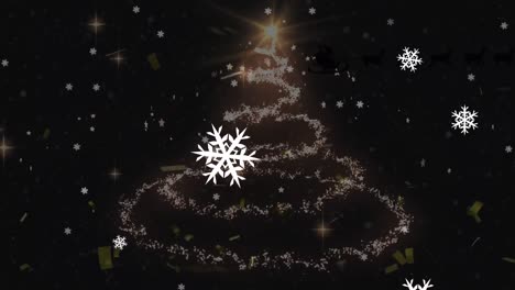 Animation-Des-Weihnachtsmanns-Im-Schlitten-Mit-Rentieren-über-Fallendem-Schnee-Und-Weihnachtsbaum