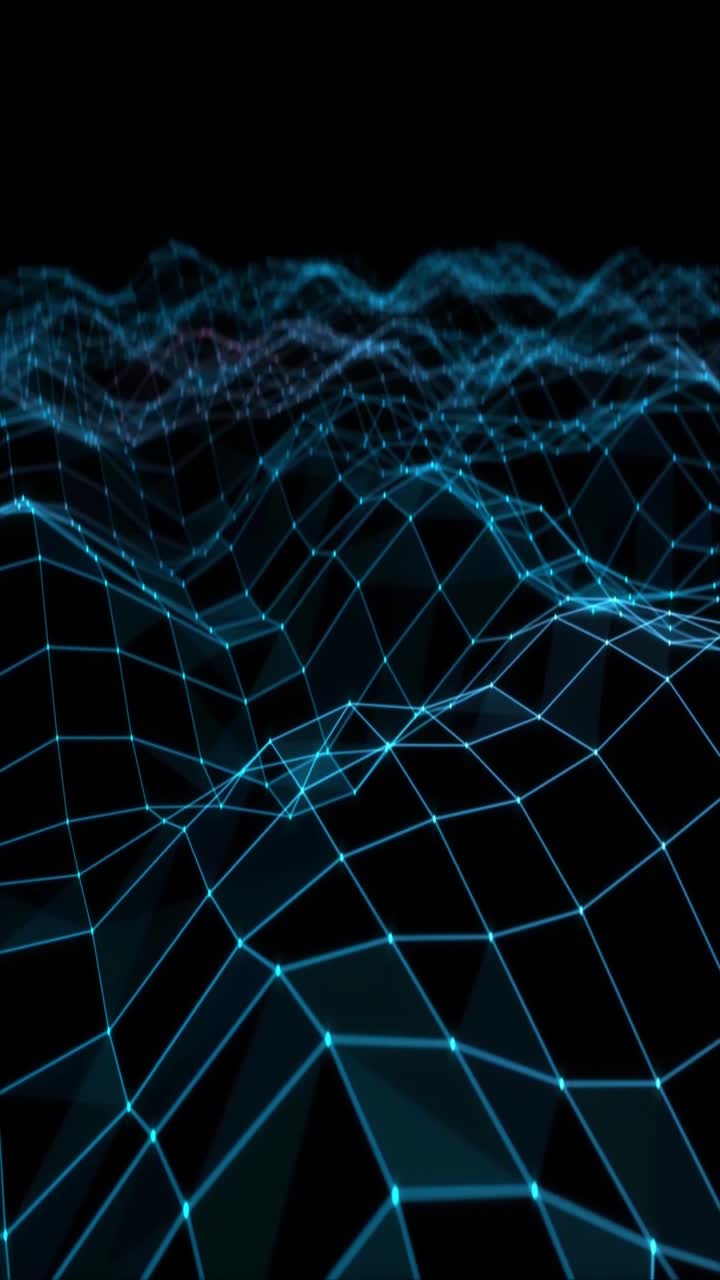 Abstract Digital Network Grid Flowing on Dark Background