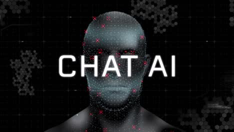 animation of artificial intelligence text and data processing over human head