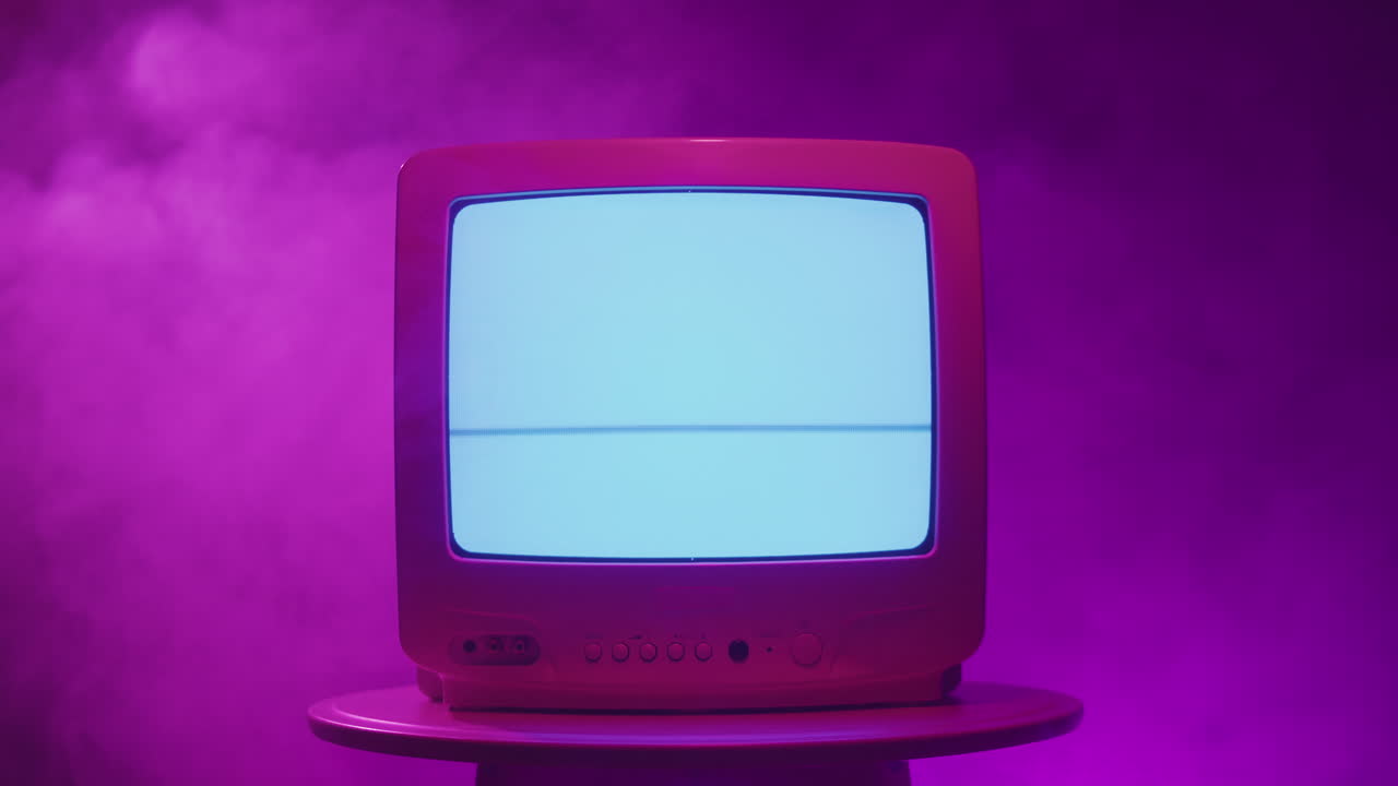 Vintage TV in Purple Neon Light