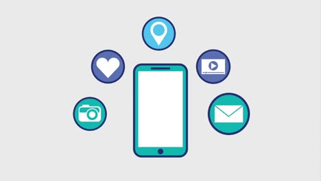 dispositivo de teléfono inteligente con iconos de redes sociales