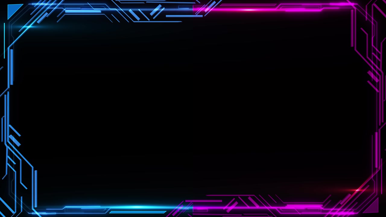 Neon cyber rammebakgrunn blå kretsgrenser svart senterrom skarpe tekniske hjørner glansfullt lys