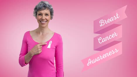 Animation-of-pink-cancer-text-over-smiling-middle-age-women