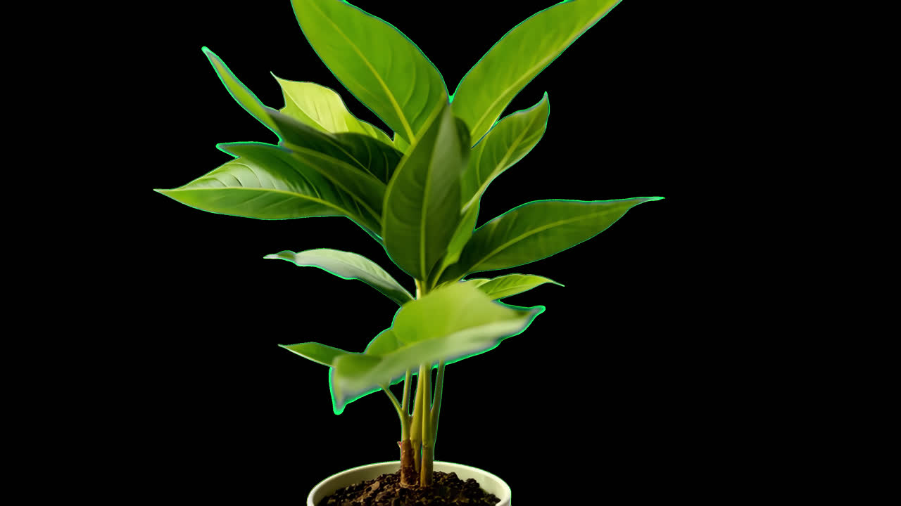 Vibrant potted plant animated overlay, transparent 4K video, alpha channel, ProRes 4444