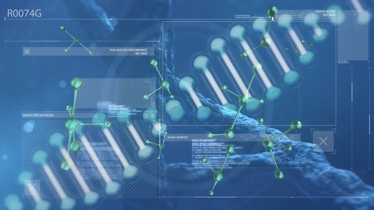 Animation of data processing over dna strand