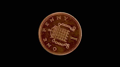 united kingdom 2007 one penny coin reverse with crowned portcullis design rotating on black background