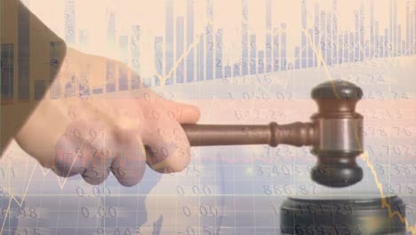 animation of statistics and financial data processing over auctioneer's hammer