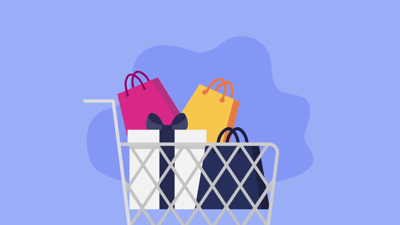 carrito de compras lleno de regalos y bolsas