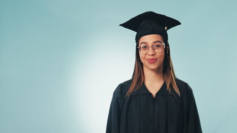 cara, graduación y mujer con celebración