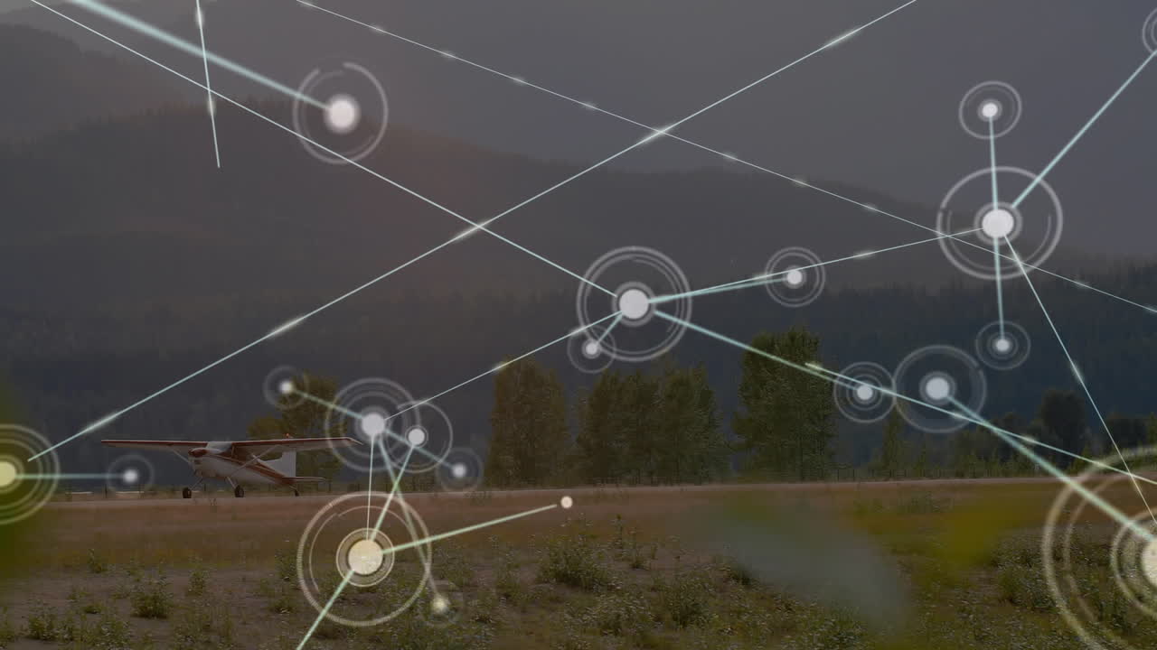 animación de la red global de conexiones con el avión en el fondo