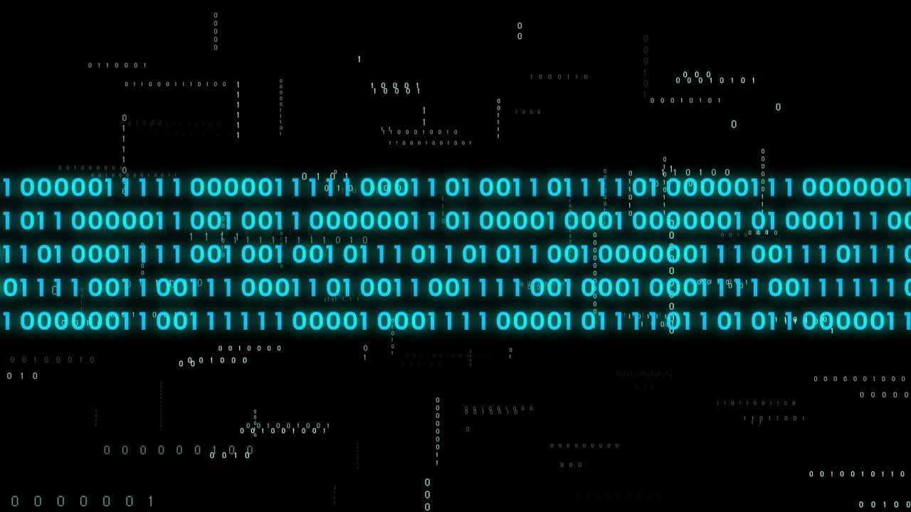 Animation of ai data processing over binary coding and dark background