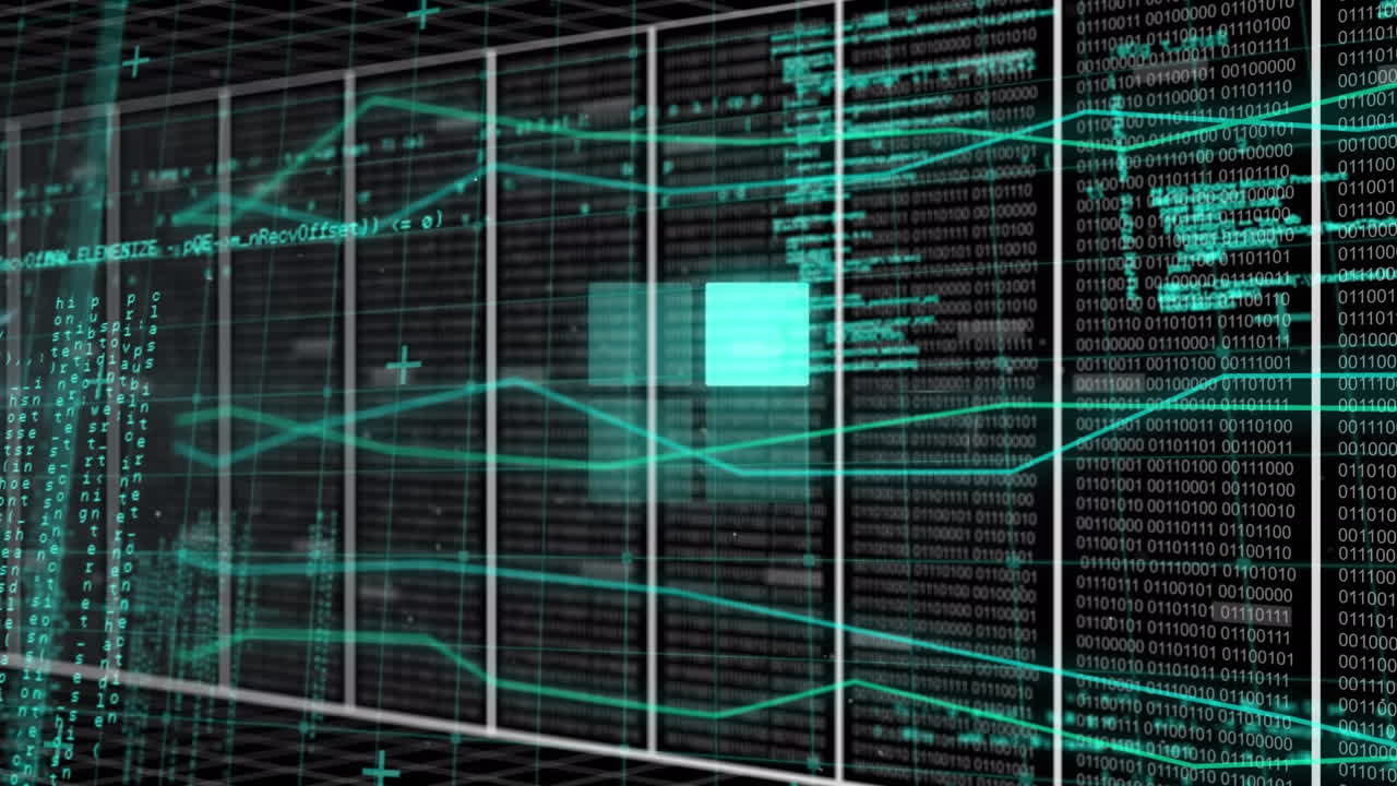 Animation of numbers and data processing over servers