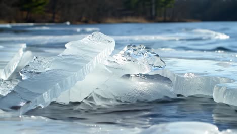 stunning ice formation at a tranquil water body capturing the essence of winter's beauty in a frozen landscape