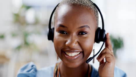 Call-centre,-face-and-happy-black-woman