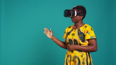 Happy-confident-woman-uses-vr-headset-with-3d-visual-simulation