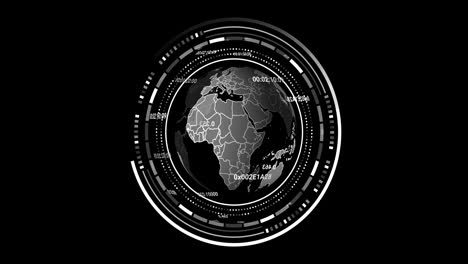 Animación-Del-Globo-Con-Procesamiento-De-Datos-Sobre-Fondo-Negro