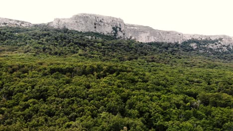 Toma-De-Drones-Del-Bosque-De-Sainte-Baume,-La-Montaña-Y-La-Cueva-De-María-Magdalena-En-Provence,-Sur-De-Francia