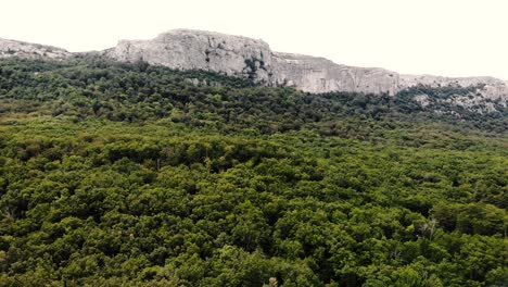 drone shot of the sainte baume forest, mountain and mary magdalena cave in provence, south of france