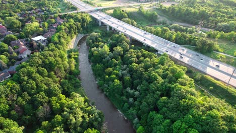 flying over river towards panning down slowly