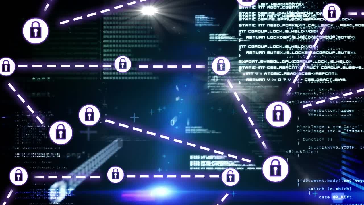 animación del procesamiento de datos y la red de conexiones con iconos