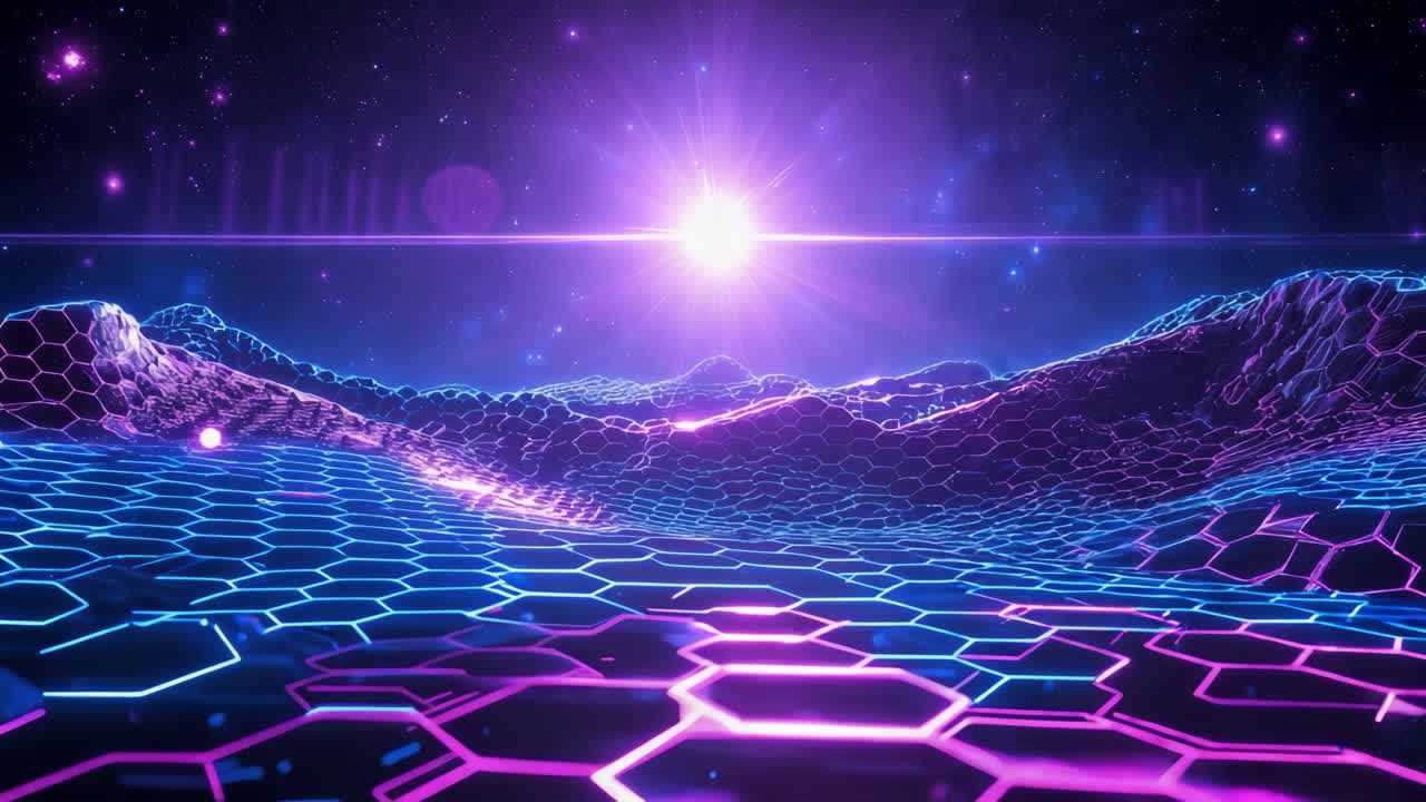 네온 육각형 우주 풍경