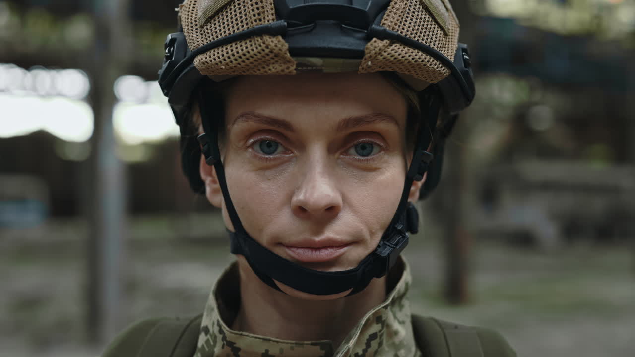 Woman Soldier Portrait in Abandoned Building
