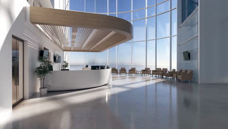 modern corporate lobby with panoramic windows